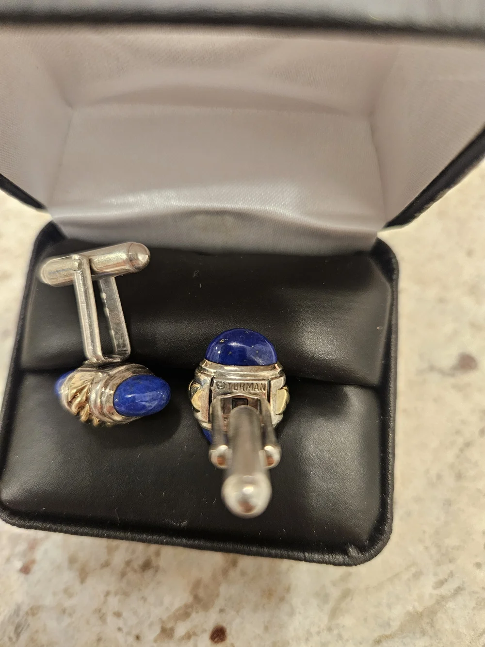 Vintage David Yurman Lapiz Lazuli Cufflinks In Sterling And 18k Yellow Gold